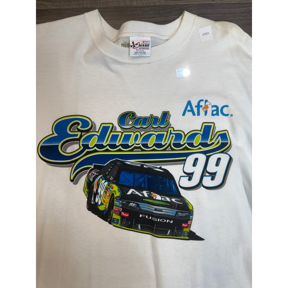 Chase Authentics Carl Edwards 99 Aflac NASCAR Racing T-Shirt Mens Large White